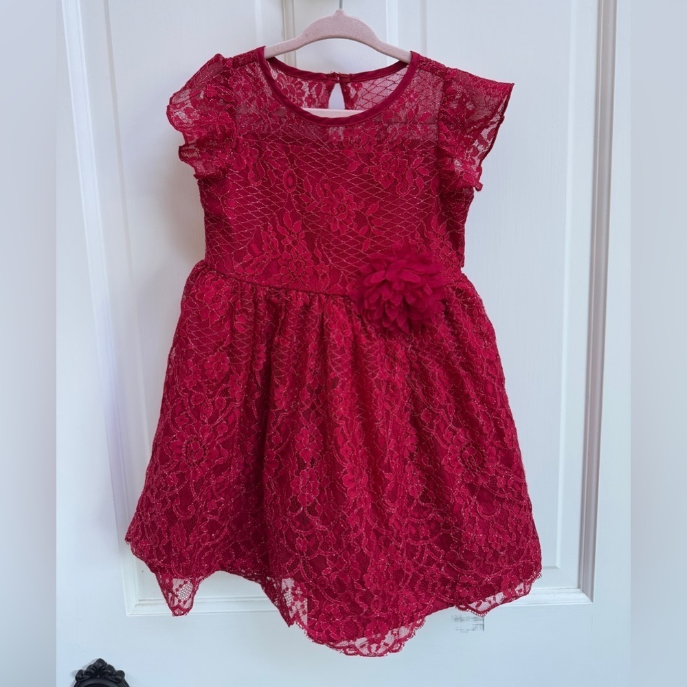 Pippa & Julie Pastourelle 3T Girls Red Lace Formal Holiday Short Sleeve Dress